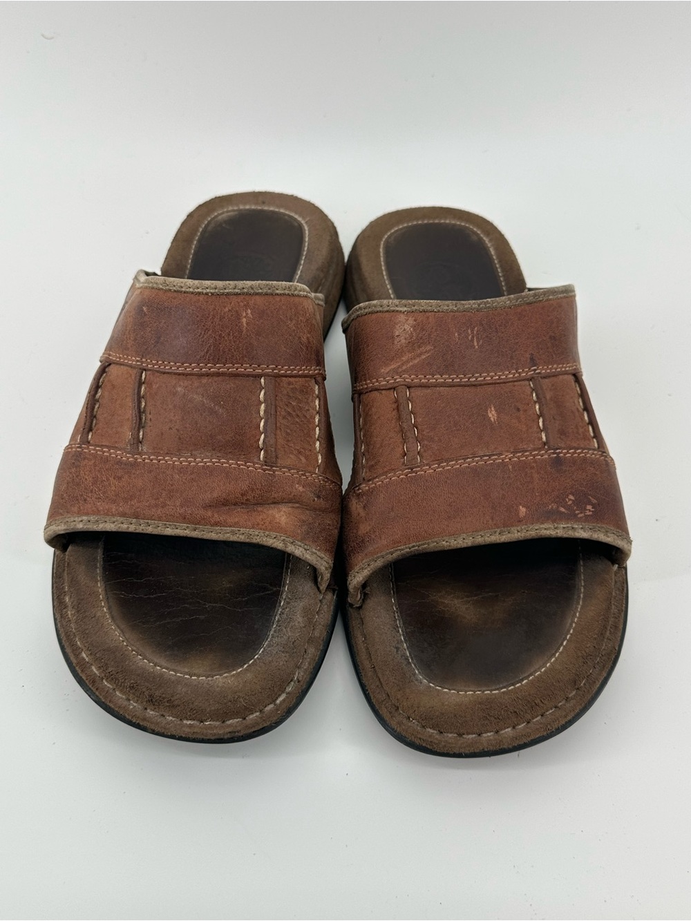 Timberland Mens Brown Leather Slide Sandals Contrast Stitching 53083 Size 10M